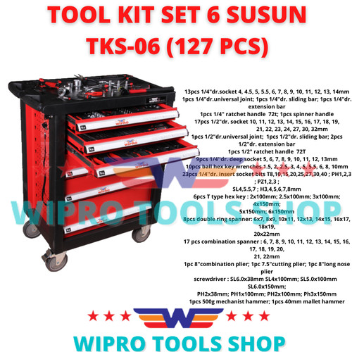 [EZM.1006114] WIPRO Tool Cabinet / Tool Kit Set 6 Susun 127Pcs TKS-06