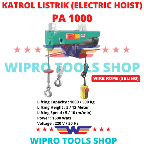 [EZM.1006145] WIPRO Katrol Electrik / Electric Hoist (1 Phase 220V) 12 Meter PA-1000