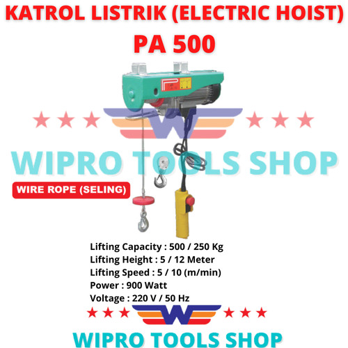 [EZM.1006146] WIPRO Katrol Electrik / Electric Hoist (1 Phase 220V) 12 Meter PA-500