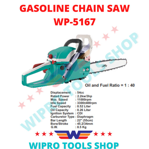 [EZM.1006309] WIPRO Gasoline Chain Saw / Chainsaw / Mesin Gergaji WP-5167