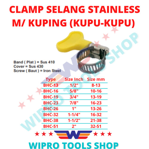 [EZM.1200391] Hose Clamp / Klem Selang Kupu Kupu / Kuping Stanless Handle Plastic
