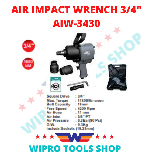 [EZM.1006385] WIPRO Alat Buka Baut Ban Angin / Air Impact Wrench 3/4" AIW-3430