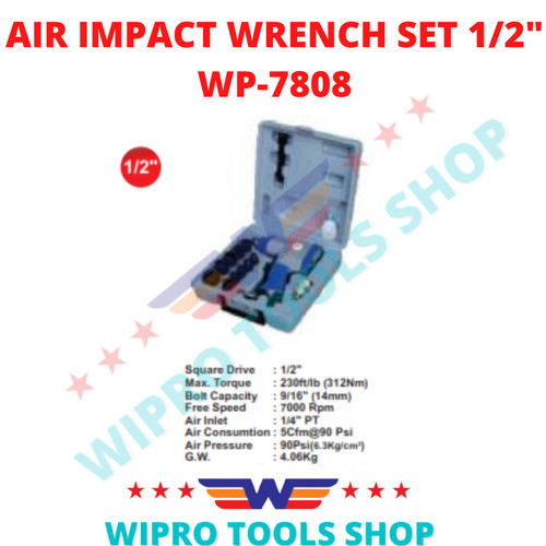 [EZM.1006386] WIPRO Alat Buka Baut Ban Angin / Air Impact Wrench SET 1/2" WP-7808
