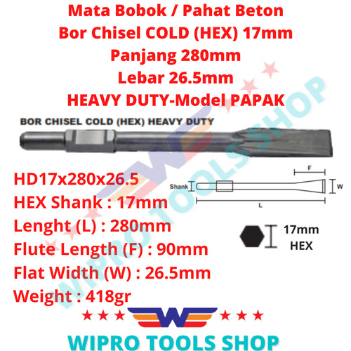 [EZM.1200443] Mata Bobok/Pahat Beton/Bor Chisel COLD (HEX) HEAVY DUTY-Model PAPAK