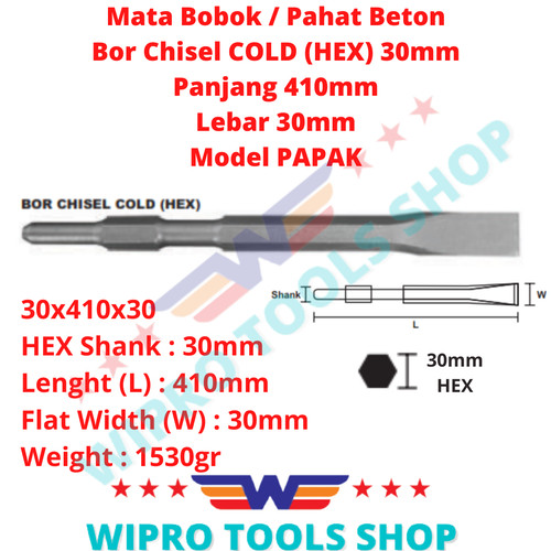 [EZM.1200444] Mata Bobok/Pahat Beton/Bor Chisel COLD (HEX) 30mm x 410mm Model PAPAK