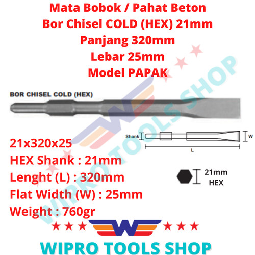 [EZM.1200445] Mata Bobok/Pahat Beton/Bor Chisel COLD (HEX) 21mm x 320mm Model PAPAK