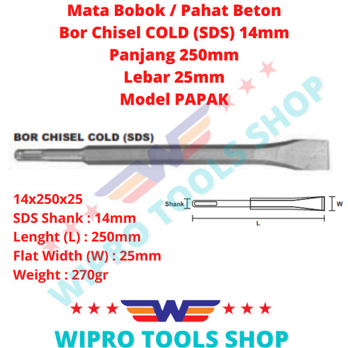 [EZM.1006404] Mata Bobok / Pahat Beton / Bor Chisel COLD (SDS) 14mm Model PAPAK
