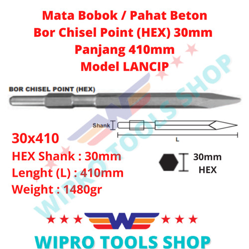 [EZM.1200449] Mata Bobok / Pahat Beton / Bor Chisel Point (HEX) 30mm Model Lancip