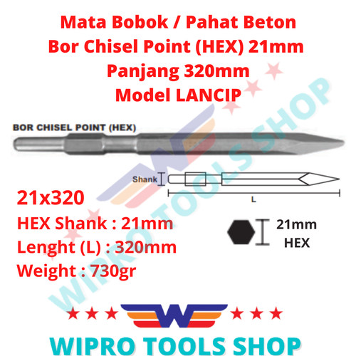 [EZM.1006406] Mata Bobok / Pahat Beton / Bor Chisel Point (HEX) 21mm Model Lancip