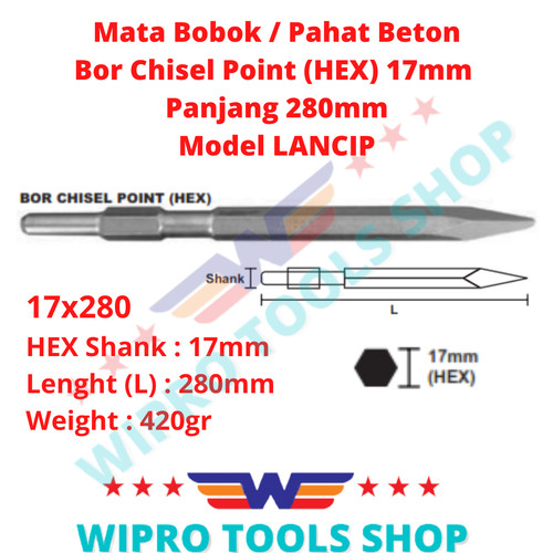 [EZM.1006407] Mata Bobok / Pahat Beton / Bor Chisel Point (HEX) 17mm Model Lancip