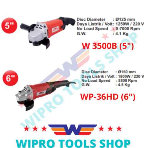 [EZM.1006410] WIPRO Mesin Gerinda / Disc Grinder 5" W 3500B / 6" WP-36HD