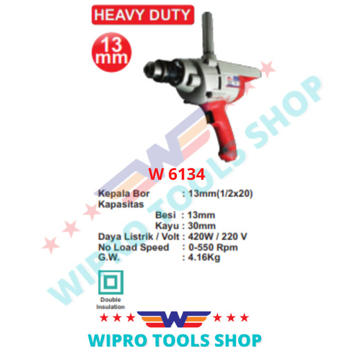 [EZM.1200456] WIPRO Mesin Bor Tangan / Bor Listrik HEAVY DUTY 13mm W6134B, 16m W6162