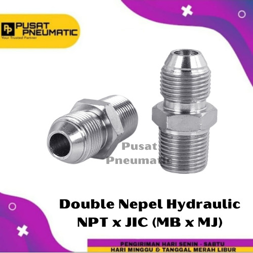 [EZM.9502187] 1/4" Double Nepel NPT x JIC Hex Nipple Hydraulic MB x MJ Size 1/4 Inch