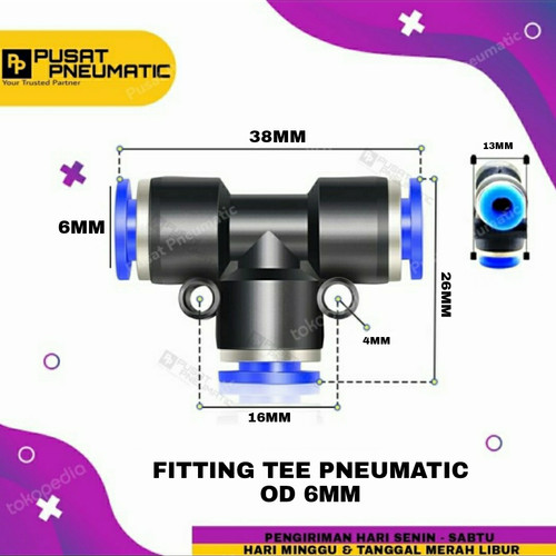 [EZM.9502325] 6mm fitting tee pneumatic slip lock tee 6mm