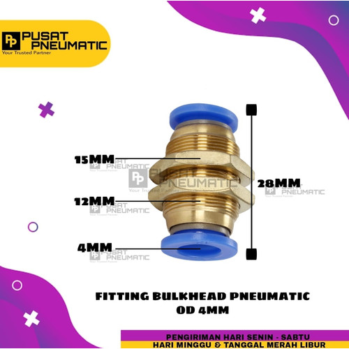 [EZM.9502362] MPM 4 Fitting Bulk Head TUBE-TUBE with Ring Mur Ukuran tube 4 mm