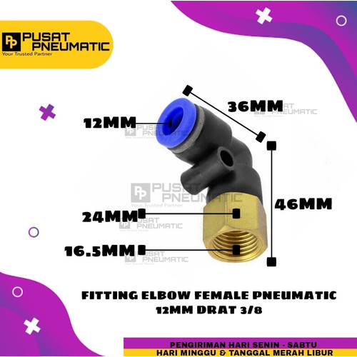 [EZM.9502386] PLF 12-03 FITTING ELBOW PNEUMATIC FEMALE SELANG 12MM DRAT 3/8"