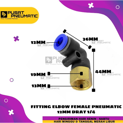 [EZM.9502387] PLF 12-02 FITTING ELBOW PNEUMATIC FEMALE SELANG 12MM DRAT 1/4"