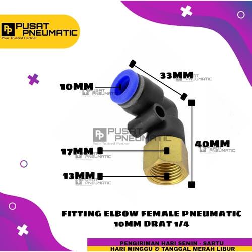 [EZM.9502390] PLF 10-02 FITTING ELBOW PNEUMATIC FEMALE SELANG 10MM DRAT 1/4"