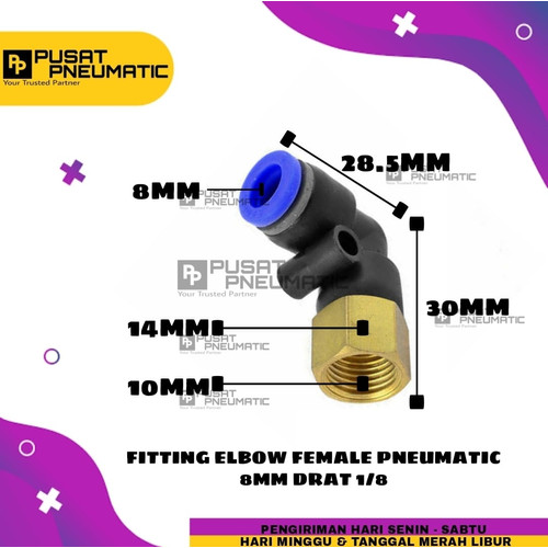 [EZM.9502395] PLF 8-01 FITTING ELBOW PNEUMATIC FEMALE SELANG 8MM DRAT 1/8"