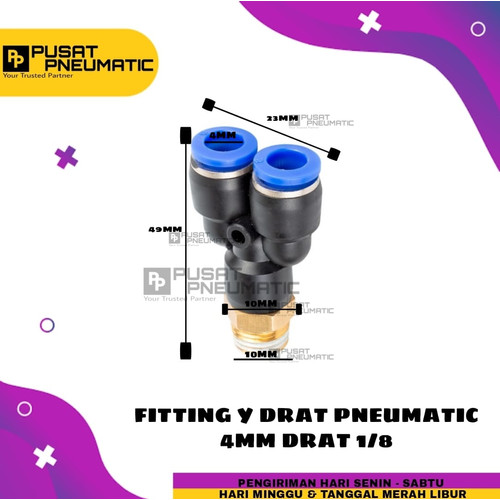 [EZM.9502403] FITTING Y DRAT 2 TUBE UKURAN 4 MM DRAT UKRAN 1/8"(10MM)