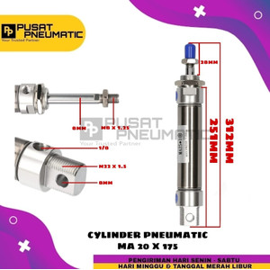 [EZM.9502500] MA 20x175 CYLINDER PNEUMATIC STAINLESS MA 20 X 175