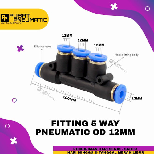 [EZM.9502724] 12mm Fitting pneumatic 5 way, 5 lubang selang 12mm
