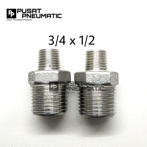 [EZM.9502807] Double nepel Reduce stainless steel 304 3/4" x 1/2"