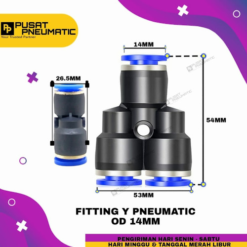 [EZM.9502968] PY 14 MM FITTING Y PNEUMATIC UKURAN 14MM X 14MM X 14MM mpy 14