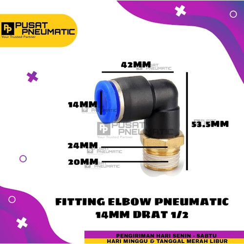 [EZM.9502971] FITTING ELBOW PNEUMATIC SELANG 14 MM DRAT 1/2 PL 14-04