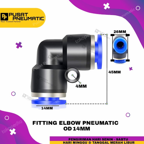 [EZM.9502973] PV 14 FITTING ELBOW PNEUMATIC SELANG 14 MM X 14 MM
