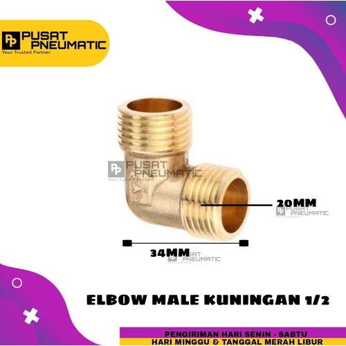 [EZM.9503033] Elbow / Knee kuningan Drat Cowo(Male) 1/2"