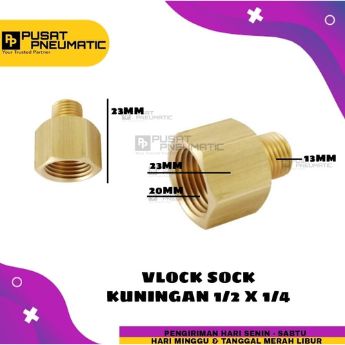 [EZM.9503038] Vlock Sock / Vlok sok kuningan 1/4 Male x 1/2 Female