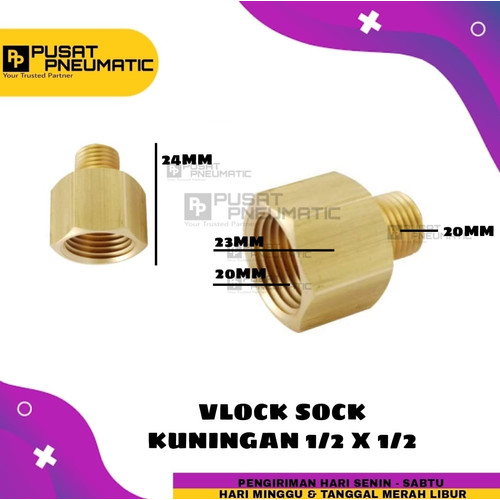 [EZM.9503041] Vlock Sock / Vlok sok kuningan 1/2 Male x 1/2 Female