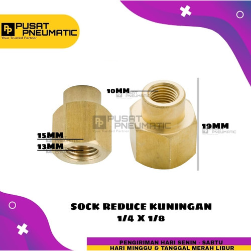 [EZM.9503046] Sock Reduce / sok reduce kuningan 1/4" x 1/8"