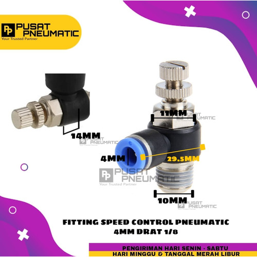 [EZM.9503136] FITTING SPEED CONTROL / FLOW CONTROL ELBOW SELANG 4 DRAT 1/8" / 10MM