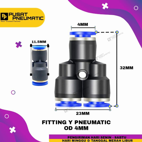 [EZM.9503137] Y 4MM FITTING Y PNEUMATIC UKURAN 4MM X 4MM X 4MM