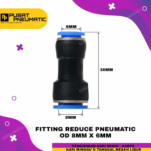 [EZM.9503139] FITTING REDUCER LURUS SAMBUNGAN SELANG 8MM KE SELANG 6MM