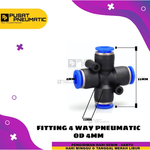 [EZM.9503241] Fitting pneumatic Cross 4 Cabang/ Fitting + 4 tube sama Ukran 4mm