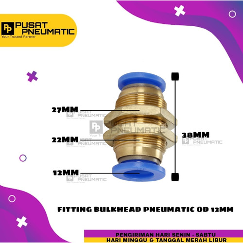 [EZM.9503242] Fitting Bulk Head TUBE-TUBE with Ring Mur Ukuran tube 12 mm