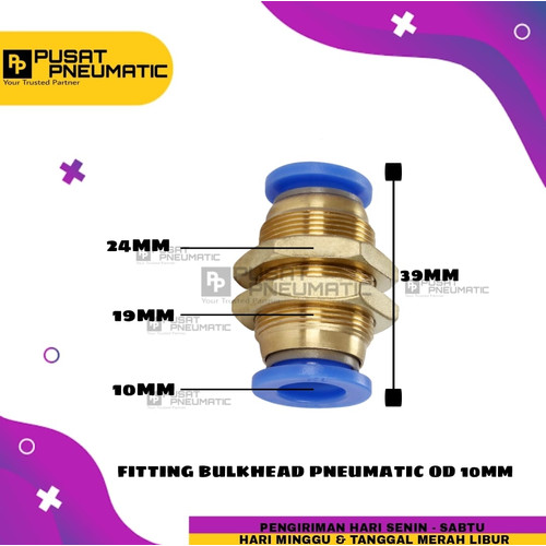 [EZM.9503243] Fitting Bulk Head TUBE-TUBE with Ring Mur Ukuran tube 10 mm