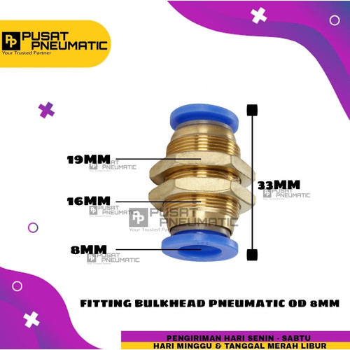 [EZM.9503244] Fitting Bulk Head TUBE-TUBE with Ring Mur Ukuran tube 8 mm