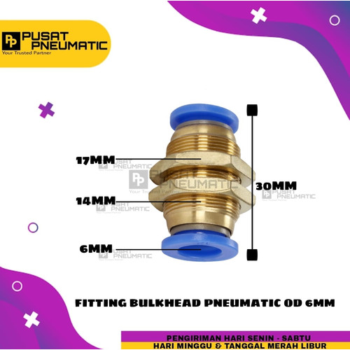 [EZM.9503245] Fitting Bulk Head TUBE-TUBE with Ring Mur Ukuran tube 6 mm