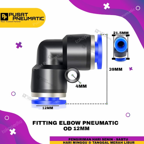 [EZM.9503249] PV 12 FITTING ELBOW PNEUMATIC SELANG 12 MM X 12 MM