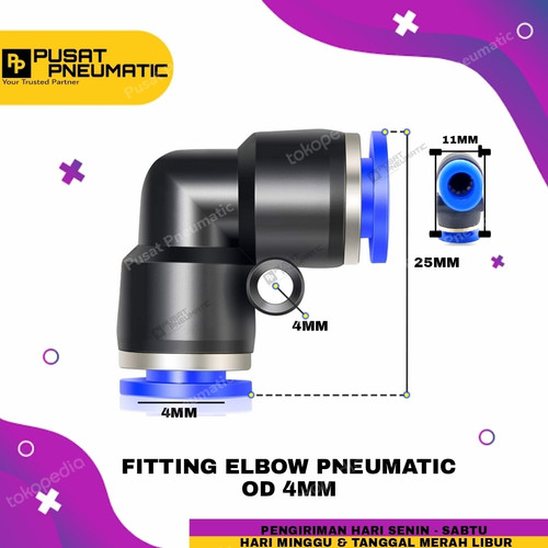 [EZM.9503251] PV 4 FITTING ELBOW PNEUMATIC SELANG 4 MM X 4 MM