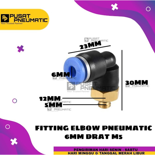 [EZM.9503252] FITTING ELBOW PNEUMATIC SELANG 6MM DRAT m5 (5mm)