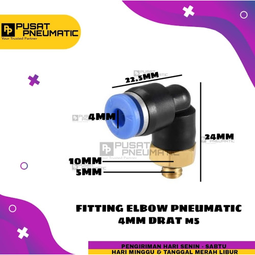 [EZM.9503253] FITTING ELBOW PNEUMATIC SELANG 4MM DRAT m5 (5mm)