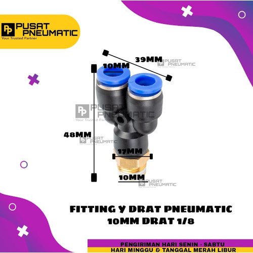 [EZM.9503292] FITTING Y DRAT 2 TUBE UKURAN 10 MM DRAT UKRAN 1/8"(10MM)