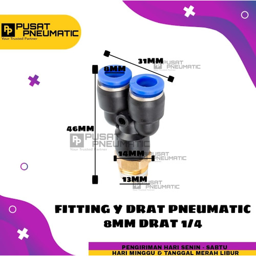 [EZM.9503295] FITTING Y DRAT 2 TUBE UKURAN 8 MM DRAT UKRAN 1/4"(12MM)
