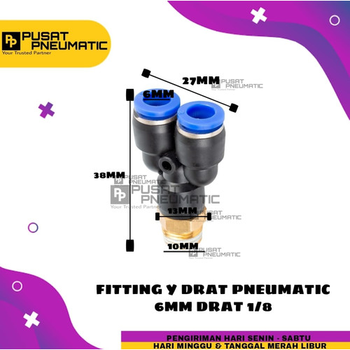 [EZM.9503300] FITTING Y DRAT 2 TUBE UKURAN 6 MM DRAT UKRAN 1/8"(10MM)