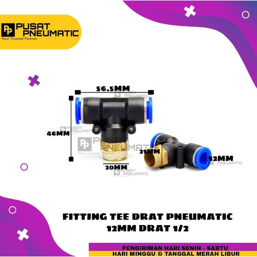 [EZM.9503301] FITTING TEE(EPB) KIRI KANAN TUBE 12 MM Drat 1/2"(20mm)
